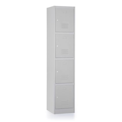 Kovová šatní skříňka - 4 boxy, 38 x 45 x 185 cm, cylindrický zámek, šedá - ral 7035