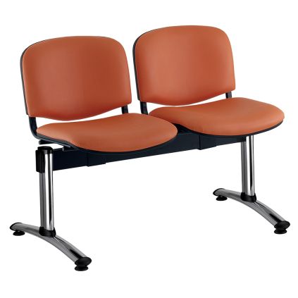 Kožená lavice ISO, 2-sedák - chromované nohy, oranžová