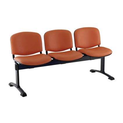 Kožená lavice ISO, 3-sedák - černé nohy, oranžová
