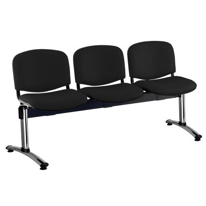 Kožená lavice ISO, 3-sedák - chromované nohy, černá