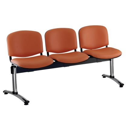 Kožená lavice ISO, 3-sedák - chromované nohy, oranžová