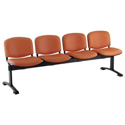Kožená lavice ISO, 4-sedák - černé nohy, oranžová