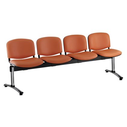 Kožená lavice ISO, 4-sedák - chromované nohy, oranžová