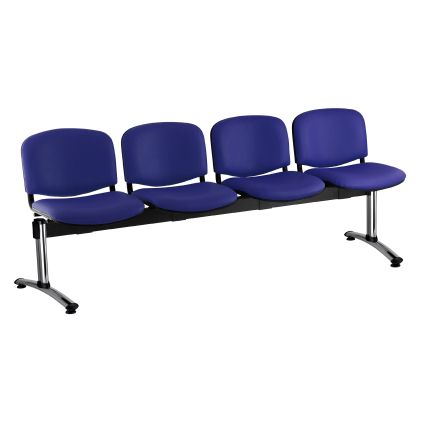 Kožená lavice ISO, 4-sedák - chromované nohy, modrá