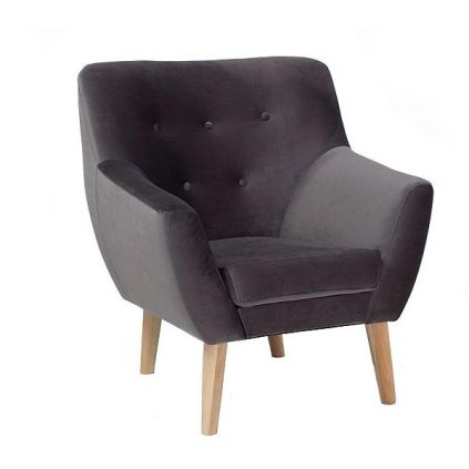 Křeslo Nordic I Velvet, šedá / přírodní dřevo