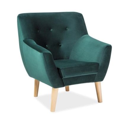 Křeslo Nordic I Velvet, zelená / přírodní dřevo
