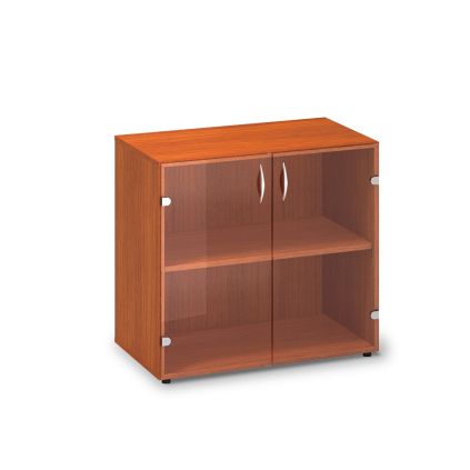 Nízká skleněná skříň ProOffice 80 x 45,8 x 73,5 cm, třešeň