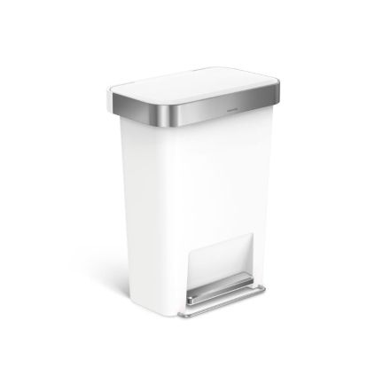 Obdélníkový pedálový koš 45 l, bílý plast/nerez, bílá