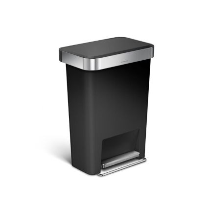 Obdélníkový pedálový koš 45 l, černý plast/nerez, černá