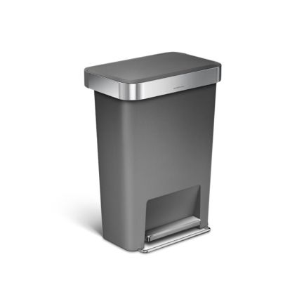 Obdélníkový pedálový koš 45 l, šedý plast/nerez, šedá