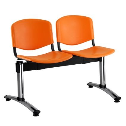 Plastová lavice ISO, 2-sedák - chromované nohy, oranžová