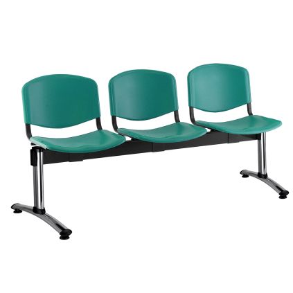 Plastová lavice ISO, 3-sedák - chromované nohy, zelená