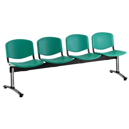 Plastová lavice ISO, 4-sedák - chromované nohy, zelená