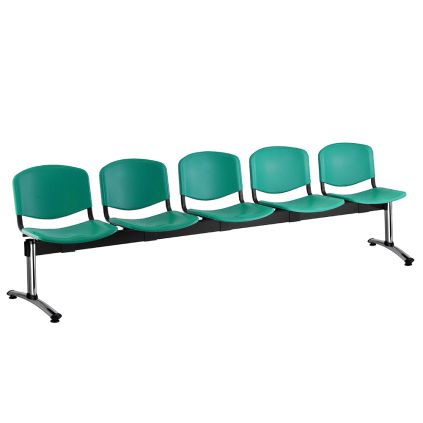 Plastová lavice ISO, 5-sedák - chromované nohy, zelená