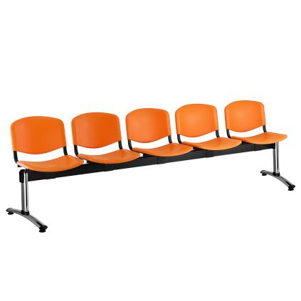 Plastová lavice ISO, 5-sedák - chromované nohy, oranžová