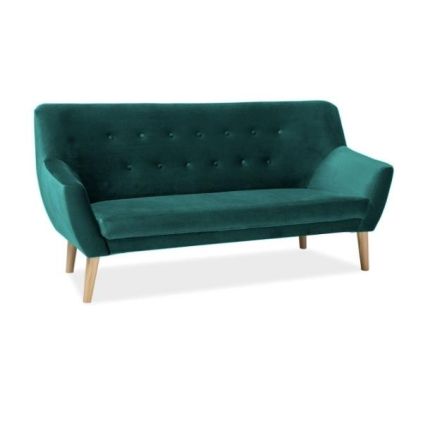 Pohovka Nordic III Velvet, zelená / přírodní dřevo