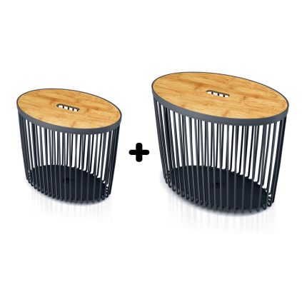 Set 2 univerzálních oválných košů s bambusovým víkem, 30 + 55 l, přírodní dřevo / antracit