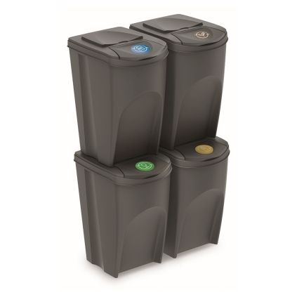 Set košů na tříděný odpad, 4 x 35 l, šedá