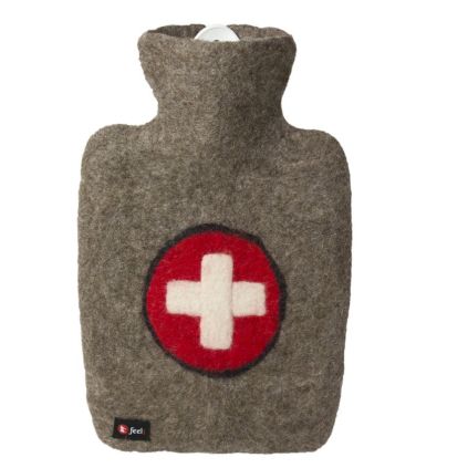 Termofor Hugo Frosch Classic vlněný obal - červený kříž, 1,8 l, šedá
