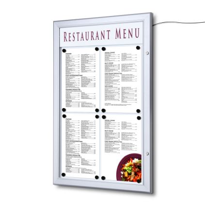 Venkovní uzamykatelná světelná menu vitrína 4 x A4, hliník