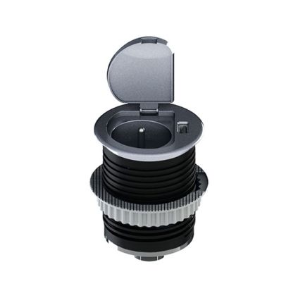 Vestavná zásuvka s USB a krytem 1Z - 1,5m, stříbrná