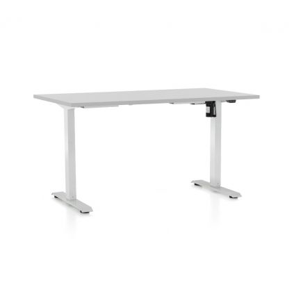 Výškově nastavitelný stůl OfficeTech A, 120 x 80 cm, bílá podnož, světle šedá