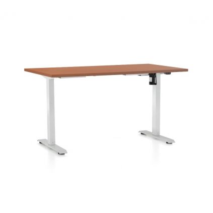 Výškově nastavitelný stůl OfficeTech A, 120 x 80 cm, bílá podnož, třešeň