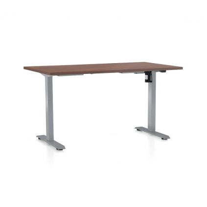 Výškově nastavitelný stůl OfficeTech A, 120 x 80 cm, šedá podnož, ořech
