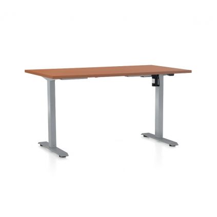Výškově nastavitelný stůl OfficeTech A, 120 x 80 cm, šedá podnož, třešeň