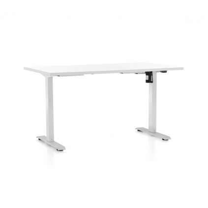 Výškově nastavitelný stůl OfficeTech A, 140 x 80 cm, bílá podnož, bílá