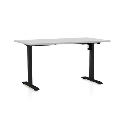 Výškově nastavitelný stůl OfficeTech A, 140 x 80 cm, černá podnož, světle šedá