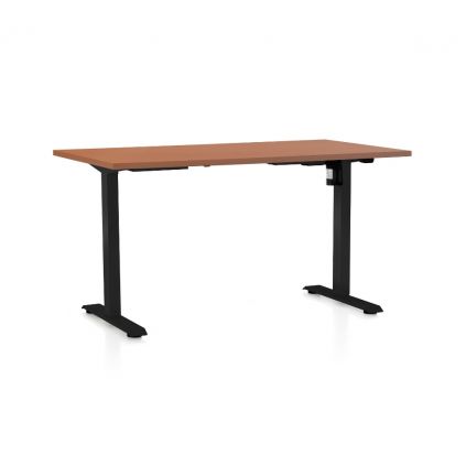 Výškově nastavitelný stůl OfficeTech A, 140 x 80 cm, černá podnož, třešeň