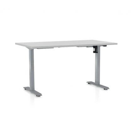 Výškově nastavitelný stůl OfficeTech A, 140 x 80 cm, šedá podnož, světle šedá