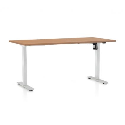 Výškově nastavitelný stůl OfficeTech A, 160 x 80 cm, bílá podnož, buk