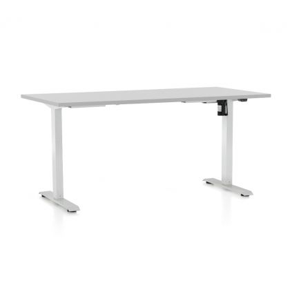 Výškově nastavitelný stůl OfficeTech A, 160 x 80 cm, bílá podnož, světle šedá
