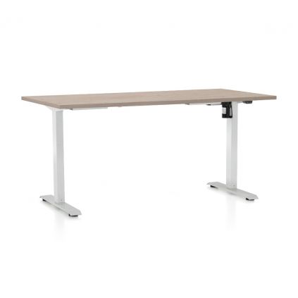 Výškově nastavitelný stůl OfficeTech A, 160 x 80 cm, bílá podnož, dub