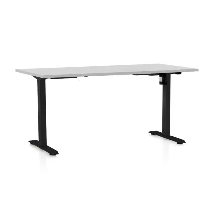 Výškově nastavitelný stůl OfficeTech A, 160 x 80 cm, černá podnož, světle šedá