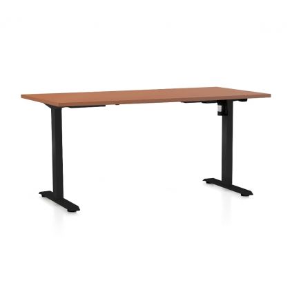 Výškově nastavitelný stůl OfficeTech A, 160 x 80 cm, černá podnož, třešeň