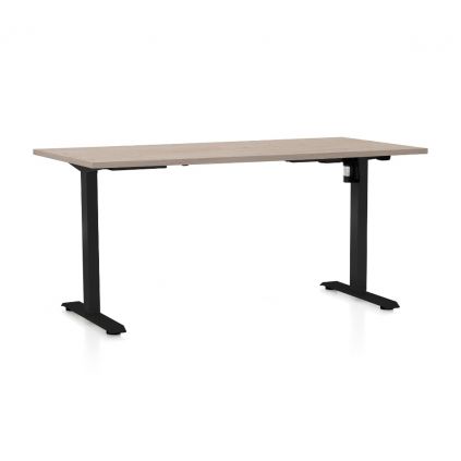 Výškově nastavitelný stůl OfficeTech A, 160 x 80 cm, černá podnož, dub