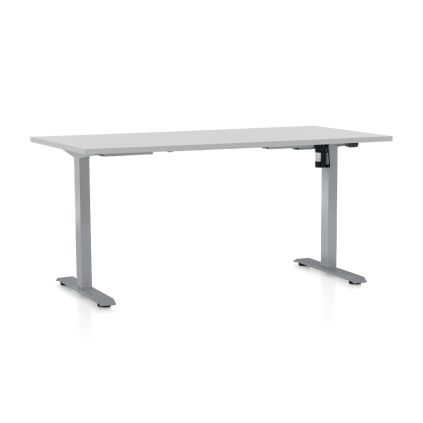 Výškově nastavitelný stůl OfficeTech A, 160 x 80 cm, šedá podnož, světle šedá