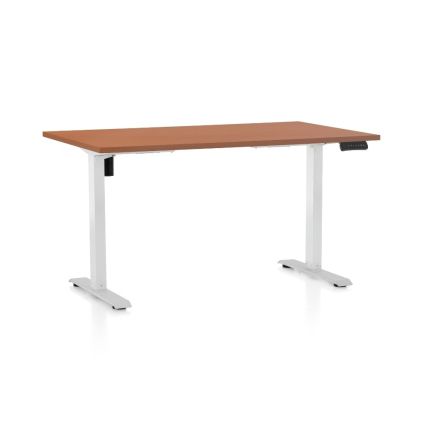 Výškově nastavitelný stůl OfficeTech B, 120 x 80 cm, bílá podnož, třešeň