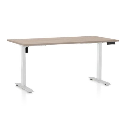 Výškově nastavitelný stůl OfficeTech B, 160 x 80 cm, bílá podnož, dub
