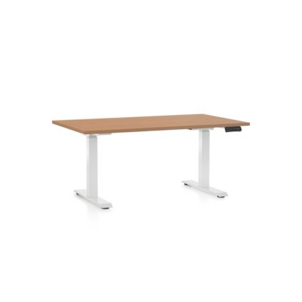 Výškově nastavitelný stůl OfficeTech C, 120 x 80 cm, bílá podnož, buk