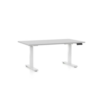 Výškově nastavitelný stůl OfficeTech C, 120 x 80 cm, bílá podnož, světle šedá