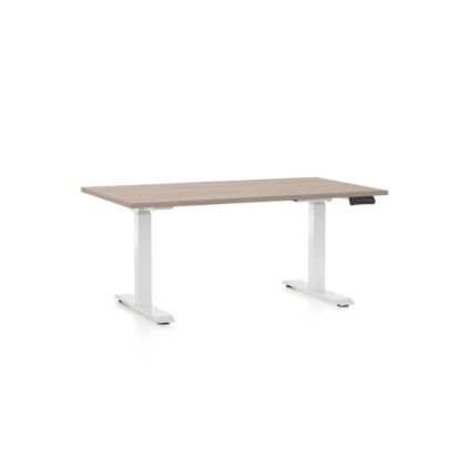 Výškově nastavitelný stůl OfficeTech C, 120 x 80 cm, bílá podnož, dub
