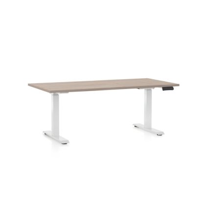 Výškově nastavitelný stůl OfficeTech C, 160 x 80 cm, bílá podnož, dub