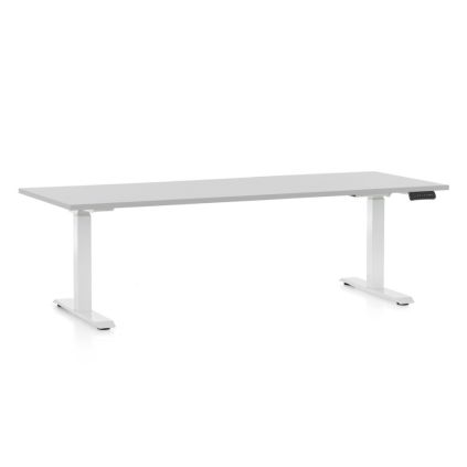 Výškově nastavitelný stůl OfficeTech C, 200 x 80 cm, bílá podnož, světle šedá