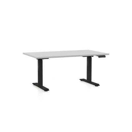Výškově nastavitelný stůl OfficeTech D, 140 x 80 cm, černá podnož, světle šedá