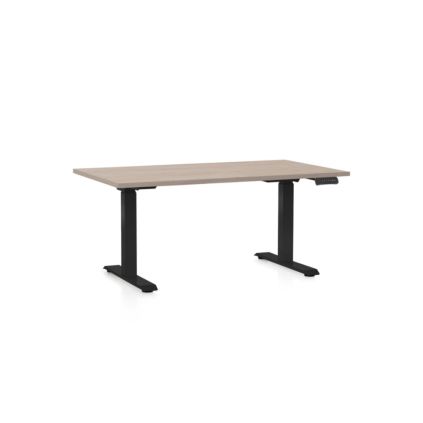Výškově nastavitelný stůl OfficeTech D, 140 x 80 cm, černá podnož, dub