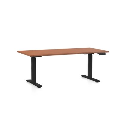 Výškově nastavitelný stůl OfficeTech D, 160 x 80 cm, černá podnož, třešeň